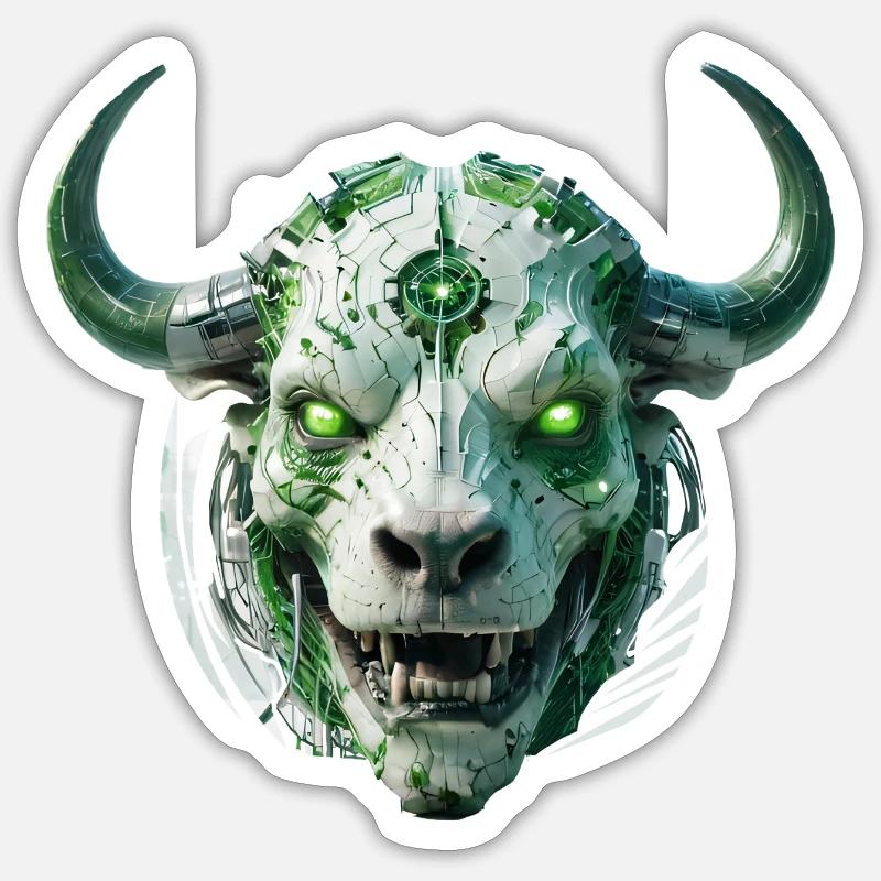 cyber bull scull - Sticker Größe S (10 x 10 cm) - Mattweiß
