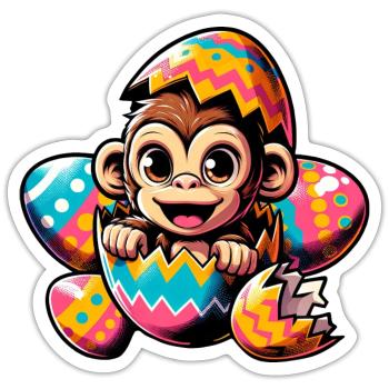 Easter Monkey Hatches Easter Egg Design - Sticker size S (10 x 10 cm) - white matte - Front
