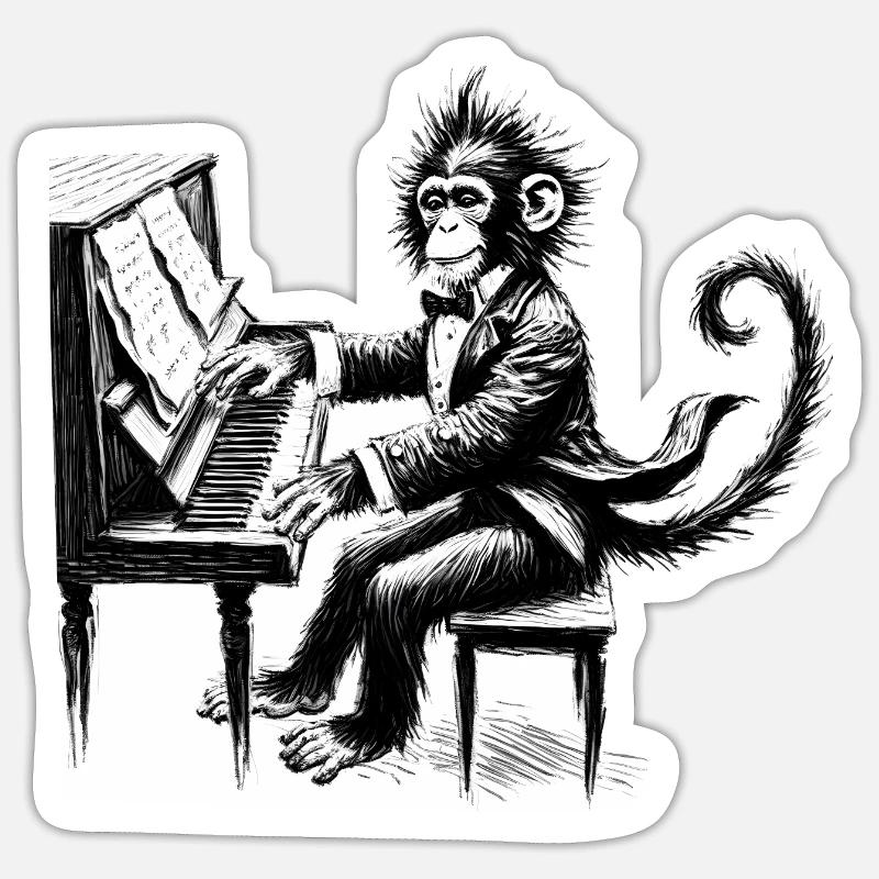 Pianospielender Affe - Sticker Größe S (10 x 10 cm) - Mattweiß