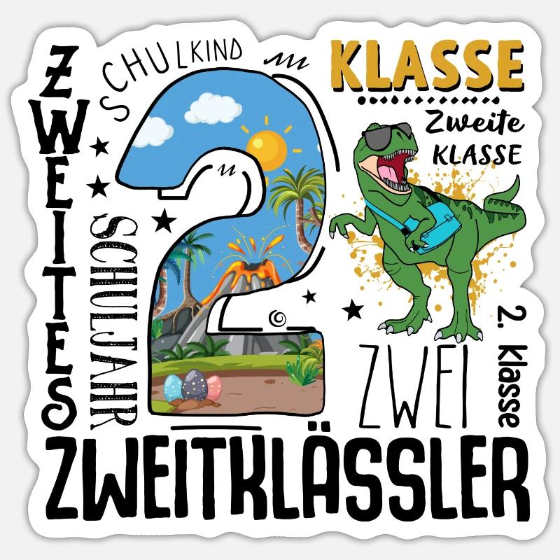 2. Klasse Dino T-Rex - Sticker Größe S (10 x 10 cm) - Mattweiß