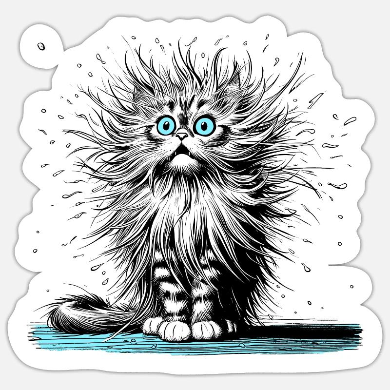Chat Électrique, Chat Drôle, Chat Drôle Sticker taille S (10 x 10 cm)