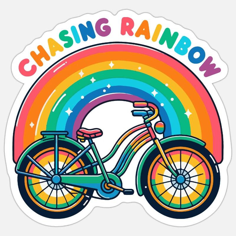 Chasing Rainbow Bicycle Design - Sticker size S (10 x 10 cm) - white matte