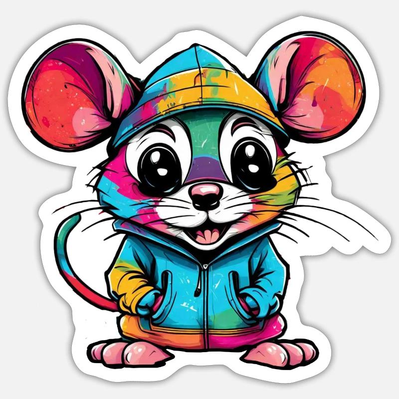 Bunte Maus Cool Style - Sticker Größe S (10 x 10 cm) - Mattweiß