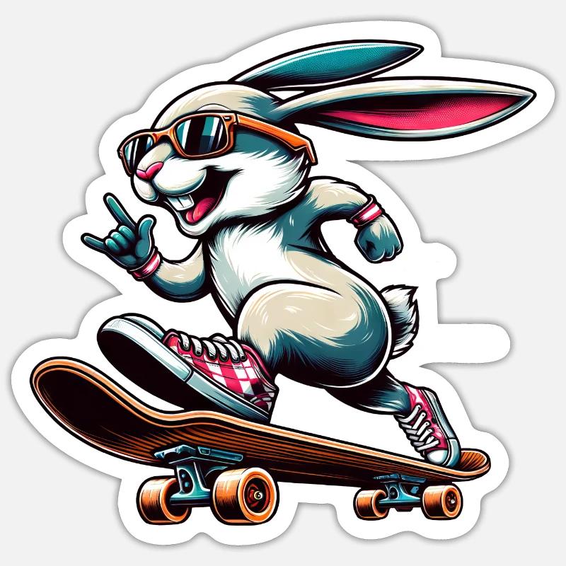 Cool Skateboarder Easter Bunny Design - Sticker size S (10 x 10 cm) - white matte