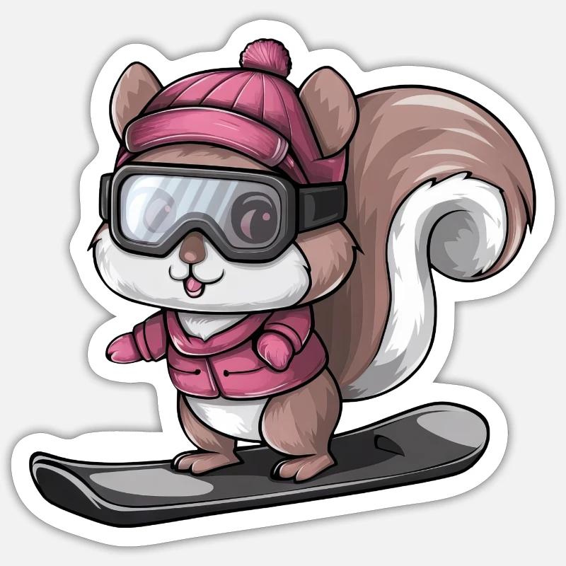 Cooler Eichhörnchen Snowboarder Wintersport Sticker Größe S (10 x 10 cm)