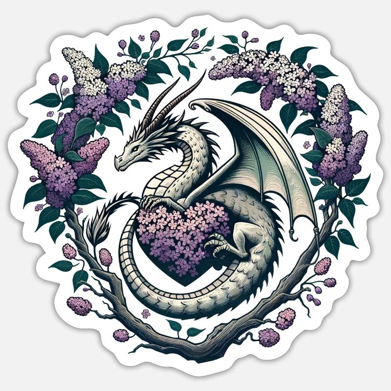 Dragon lilas - Sticker taille S (10 x 10 cm) - blanc mat