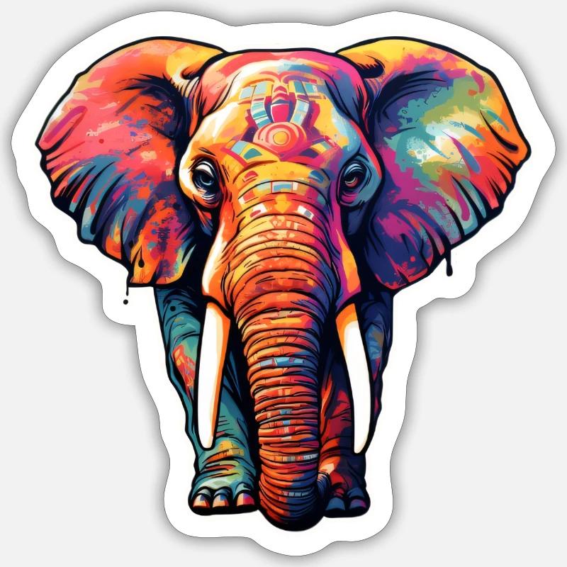 Elefant psychedelisch - Sticker Größe S (10 x 10 cm) - Mattweiß