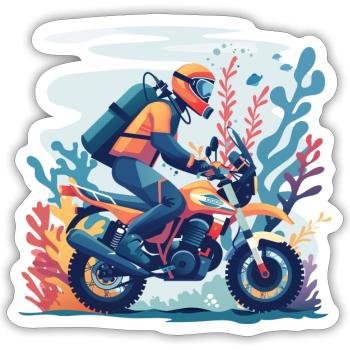 Scuba Diver on a Motorbike 3 - Sticker size S (10 x 10 cm) - white matte - Front