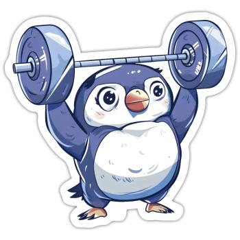 Penguin Dumbbell Workout Cartoon - Sticker size S (10 x 10 cm) - white matte - Front