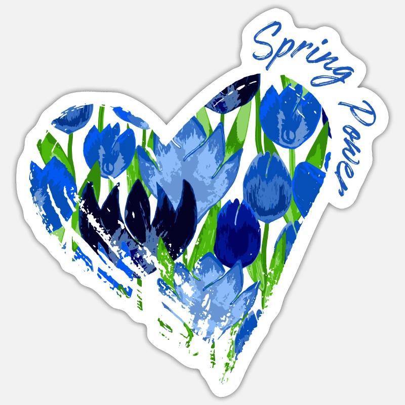 Blue Tulip Heart: Spring Power - Sticker Größe S (10 x 10 cm) - Mattweiß
