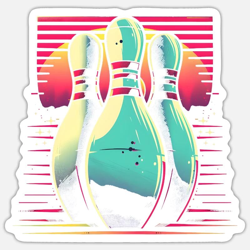 Bowling Synthwave - Sticker Größe S (10 x 10 cm) - Mattweiß