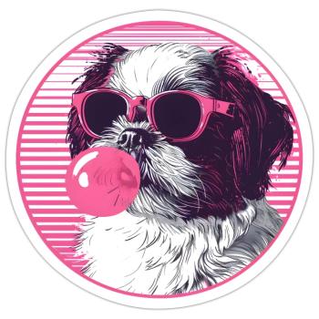 Shi tzu Sunglasses Pink Bubblegum - Sticker size S (10 x 10 cm) - white matte - Front