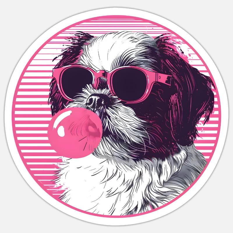 Shi tzu Sonnenbrille pinkes Kaugummi - Sticker Größe S (10 x 10 cm) - Mattweiß