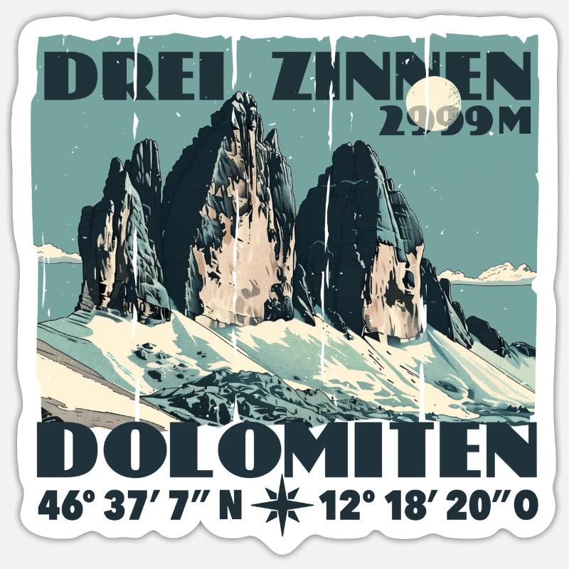 Souvenir de randonnée dans les Dolomites des Trois Pics de Lavaredo - Sticker taille S (10 x 10 cm) - blanc mat