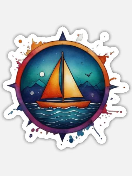Buntes Segelboot - Sticker Größe S (10 x 10 cm) - Mattweiß