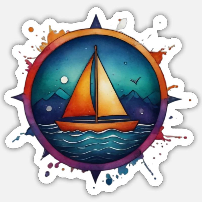 Buntes Segelboot - Sticker Größe S (10 x 10 cm) - Mattweiß