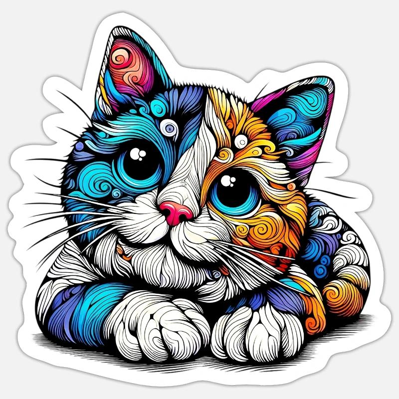Chat - Sticker taille S (10 x 10 cm) - blanc mat