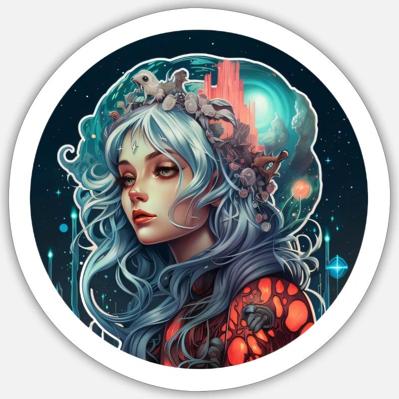 Sci Fi Fantasy Mädchen - Sticker Größe S (10 x 10 cm) - Mattweiß
