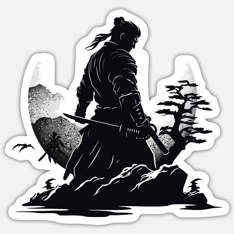 Samurai Krieger Japan Landschaft - Sticker Größe S (10 x 10 cm) - Mattweiß
