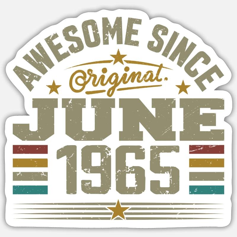 Juni 1965 Geburtstagsgeschenk Juni 1965 Juni - Sticker Größe S (10 x 10 cm) - Mattweiß