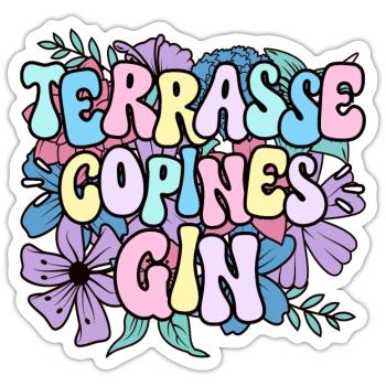 Soirée Amie Femme Terrasse Copines Gin - Sticker taille S (10 x 10 cm) - blanc mat - Devant