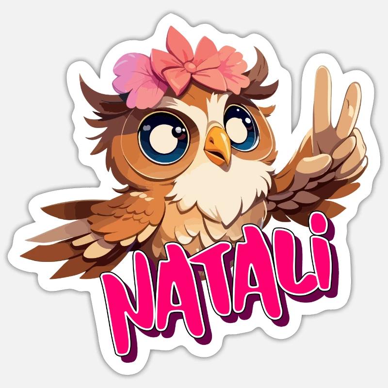 NATALI - Schöner Mädchen Name mit süßer EULE Sticker Größe S (10 x 10 cm)
