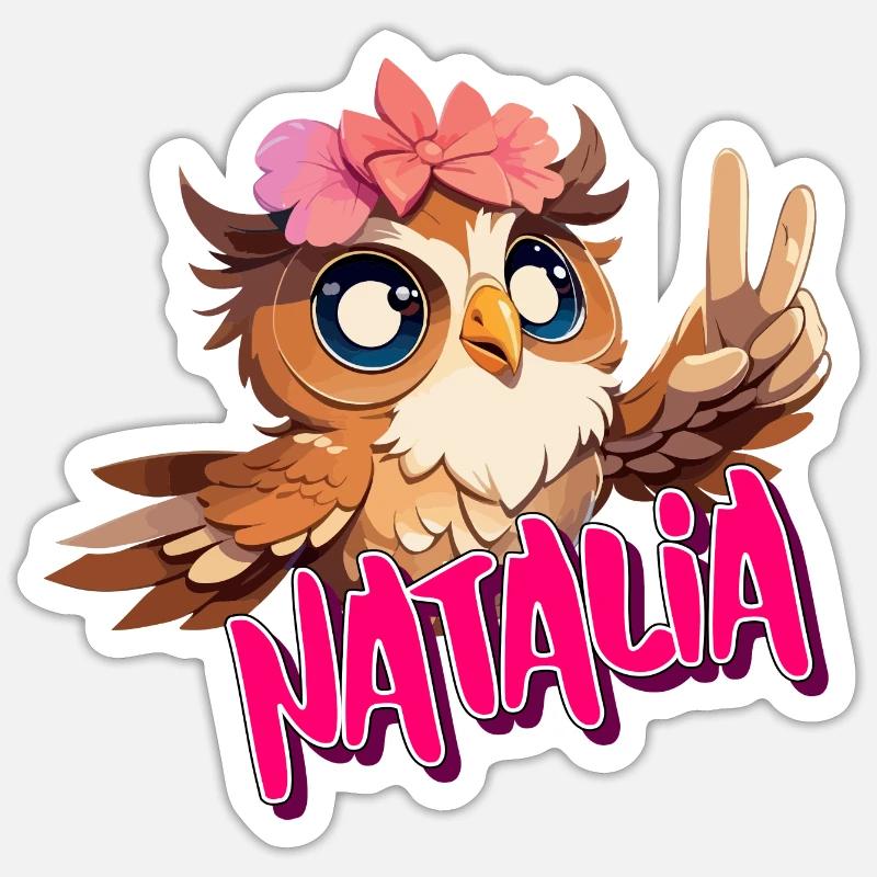 NATALIA - Schöner Mädchen Name mit süßer EULE Sticker Größe S (10 x 10 cm)