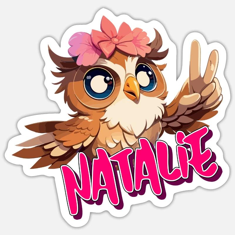 NATALIE - Schöner Mädchen Name mit süßer EULE Sticker Größe S (10 x 10 cm)