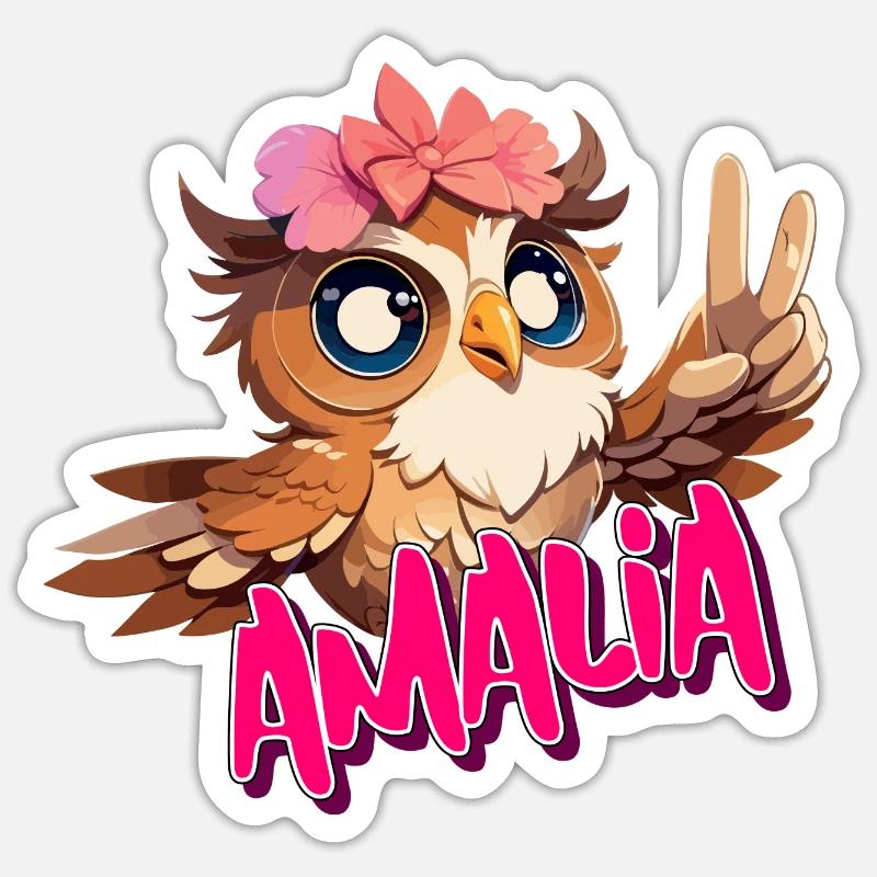 AMALIA - Schöner Mädchen Name mit süßer EULE Sticker Größe S (10 x 10 cm)