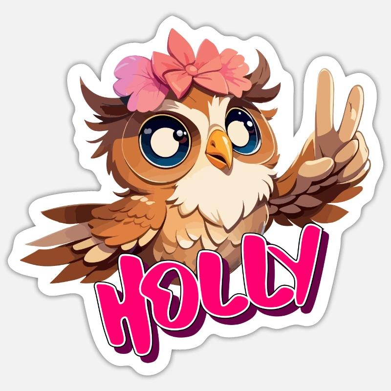 HOLLY - Schöner Mädchen Name mit süßer EULE Sticker Größe S (10 x 10 cm)