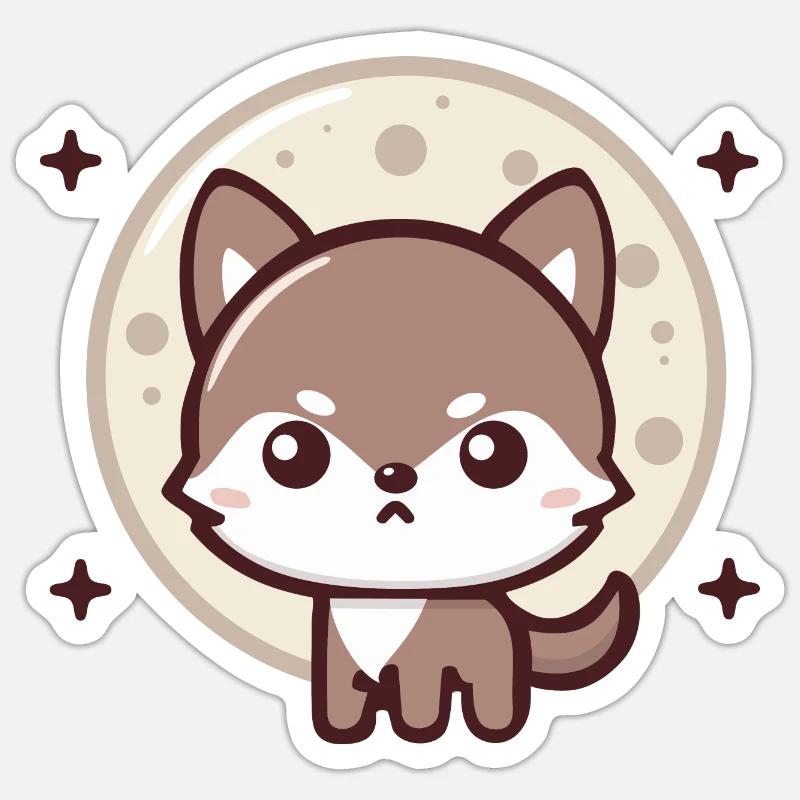 du clair de lune : Chibi Loup avec lune Sticker taille S (10 x 10 cm)