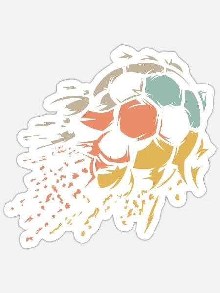 retro Fußball Ball zerfetzt vintage Farben Symbol - Sticker Größe S (10 x 10 cm) - Mattweiß