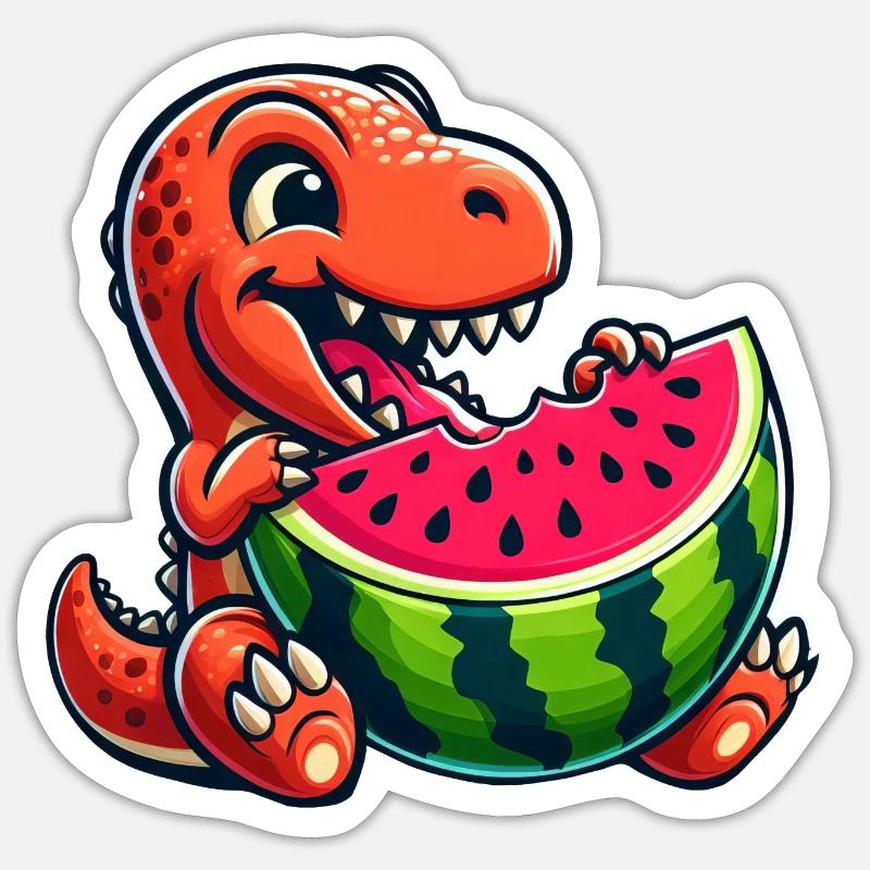 Dinosaurier T-Rex Wassermelone Sommer Fruchtig - Sticker Größe S (10 x 10 cm) - Mattweiß