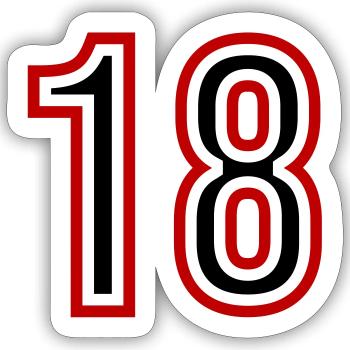 Maillot 18 Années - Sticker taille S (10 x 10 cm) - blanc mat - Devant