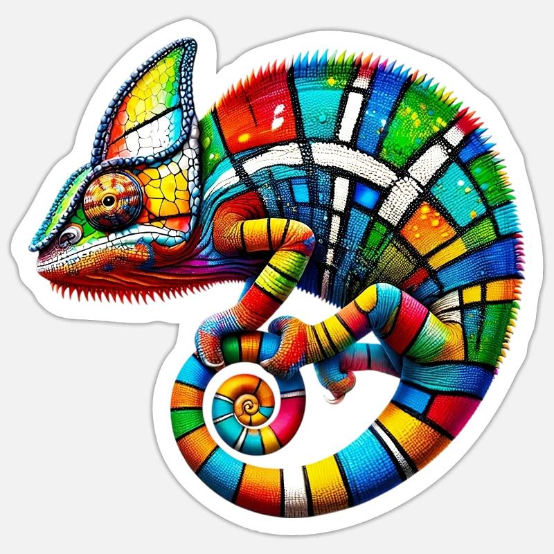 Chamäleon Mondrian - Sticker Größe S (10 x 10 cm) - Mattweiß