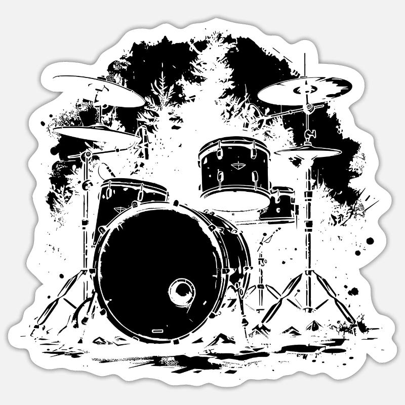 Drum Set Sketch - Sticker size S (10 x 10 cm) - white matte