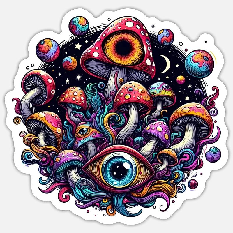 Psychedelic Mushroom Magic - Sticker size S (10 x 10 cm) - white matte