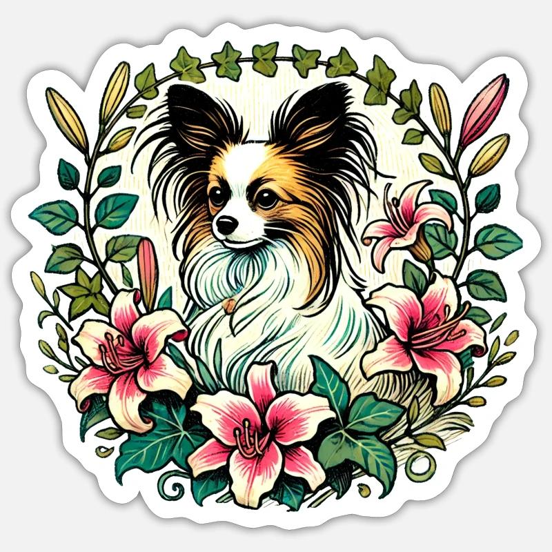 Chien Papillon - Sticker taille S (10 x 10 cm) - blanc mat