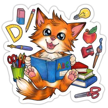 Niedliche Katze Katzenkind mit Zuckertüte Schule - Sticker Größe S (10 x 10 cm) - Mattweiß - Vorne