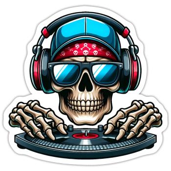 Crâne DJ - Sticker taille S (10 x 10 cm) - blanc mat - Devant