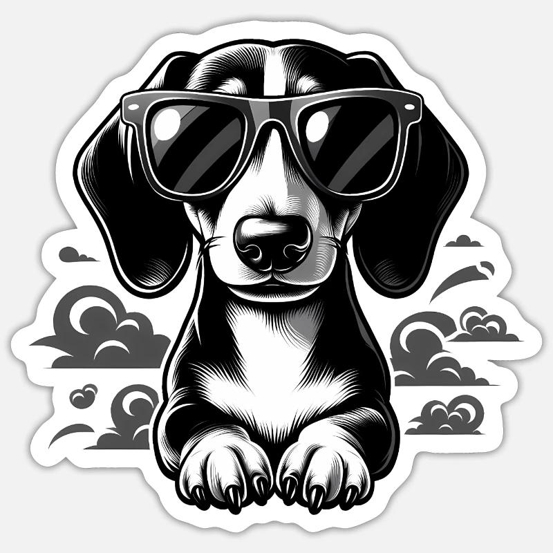 Teckel noir et blanc - Sticker taille S (10 x 10 cm) - blanc mat