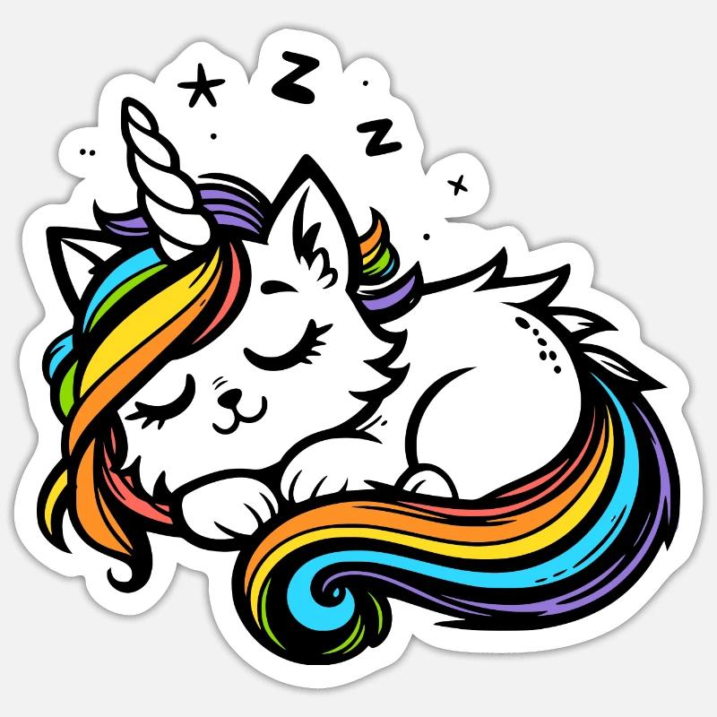 Schlafende Einhornkatze (bunt) - Sticker Größe S (10 x 10 cm) - Mattweiß