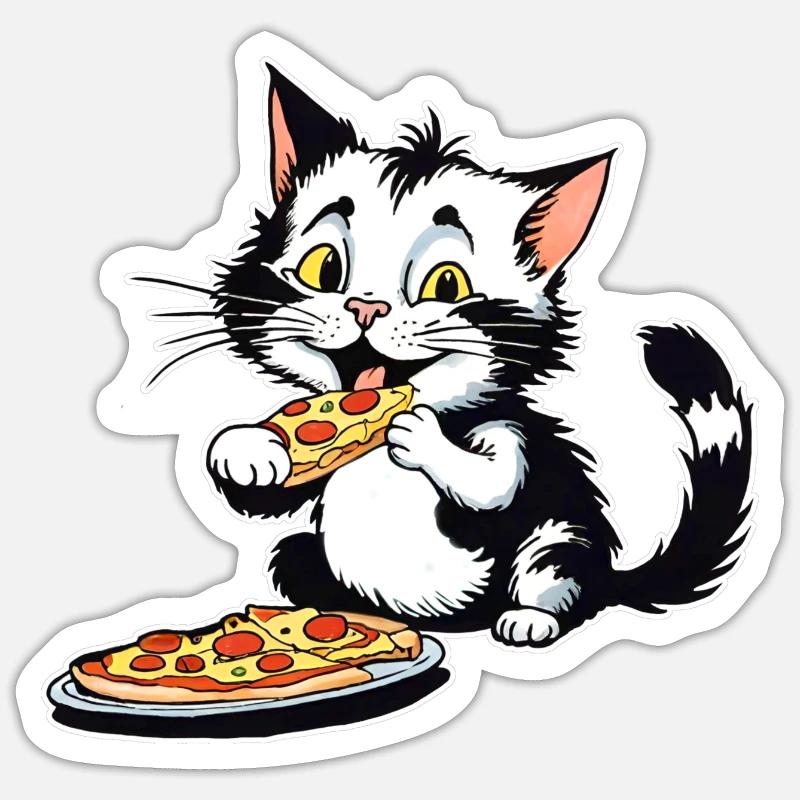 Katze loves Pizza - Sticker Größe S (10 x 10 cm) - Mattweiß