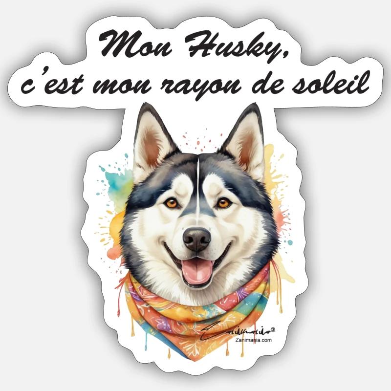 Husky rayon de soleil - Sticker taille S (10 x 10 cm) - blanc mat