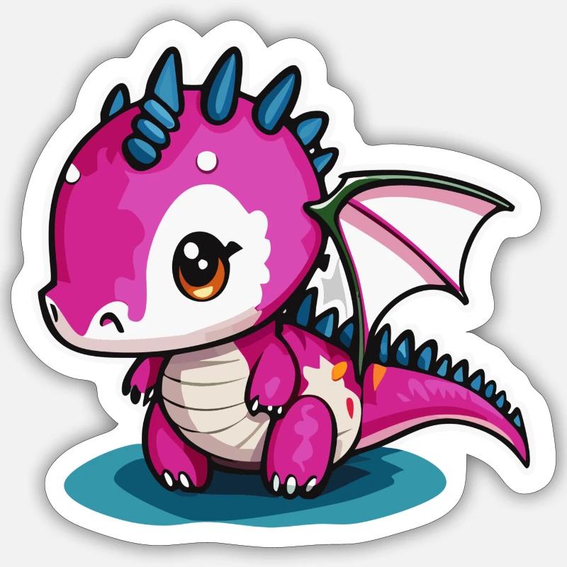 Drache Pink - Sticker Größe S (10 x 10 cm) - Mattweiß