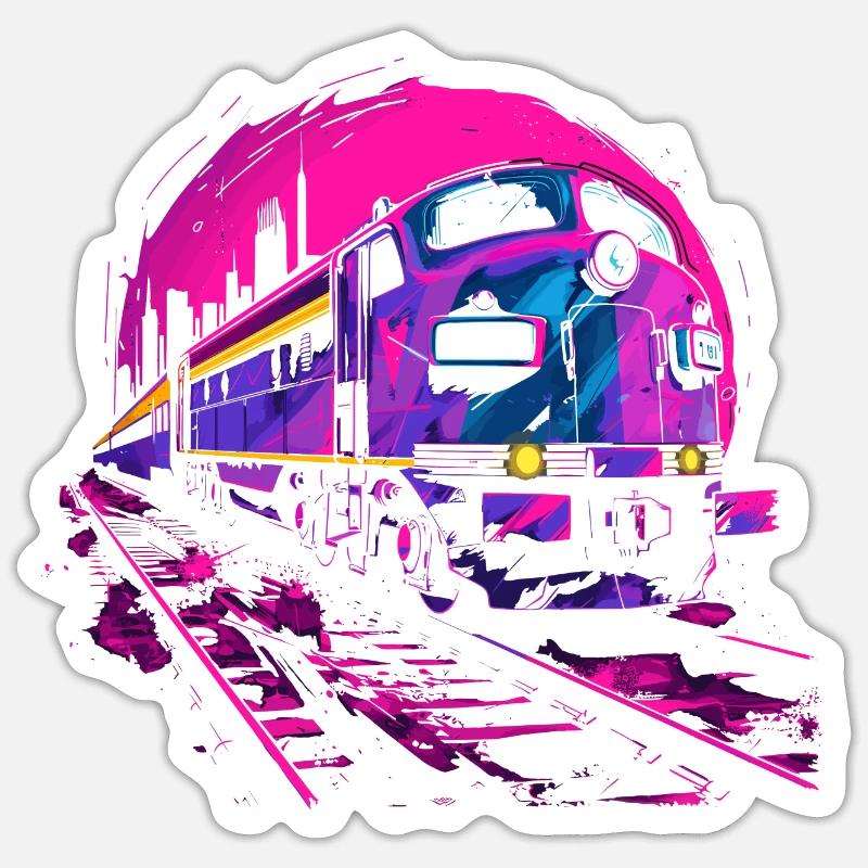 Retrowave Eisenbahn - Sticker Größe S (10 x 10 cm) - Mattweiß