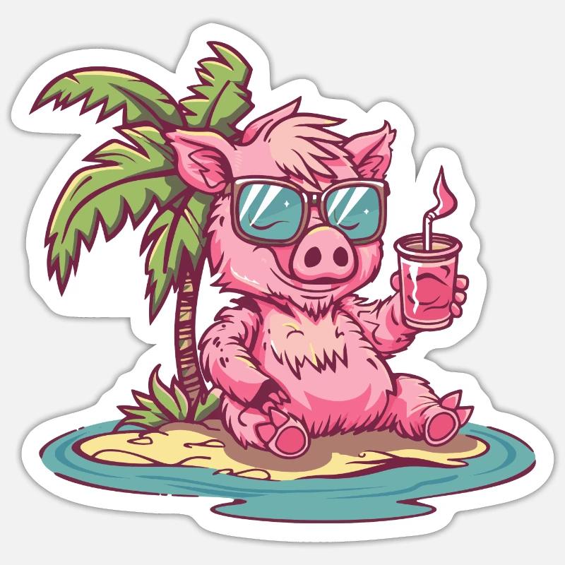 Schwein Sommer Wildschwein - Sticker Größe S (10 x 10 cm) - Mattweiß