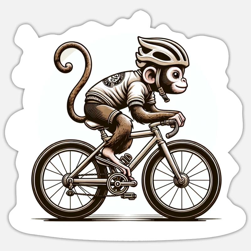 Cute Cyclist Monkey - Sticker Größe S (10 x 10 cm) - Mattweiß
