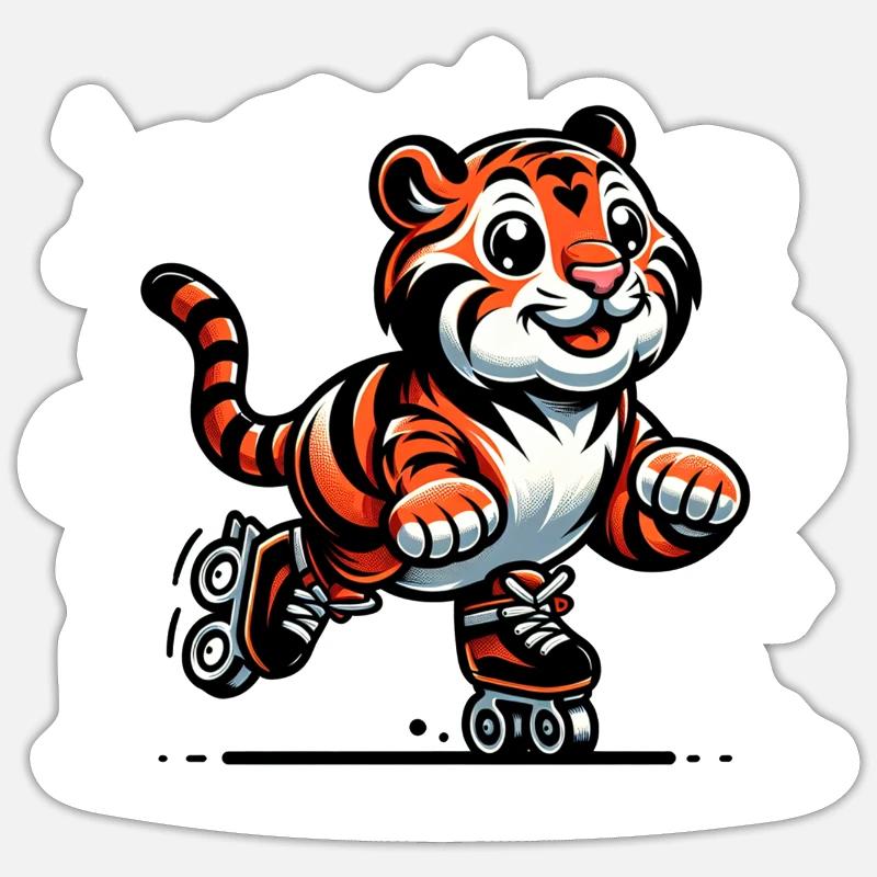 Cute Inline Skater Tiger - Sticker size S (10 x 10 cm) - white matte
