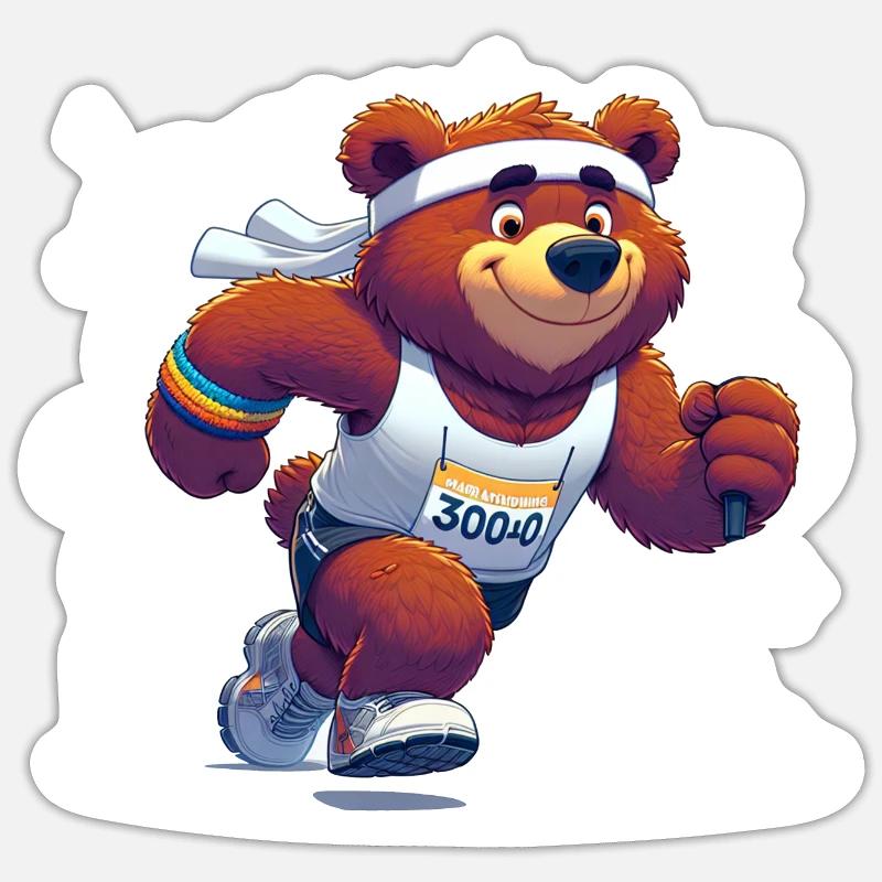 Cute Marathon Runner Bear - Sticker Größe S (10 x 10 cm) - Mattweiß